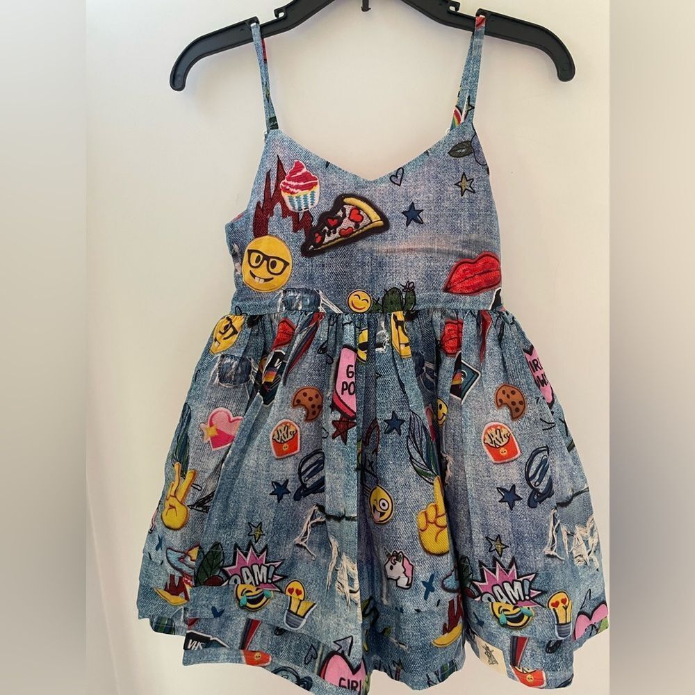 Colorful Emoji Print Kids Casual Dress
